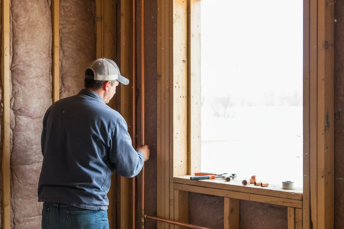 Licensed plumber running new copper supply lines in a Ariel home