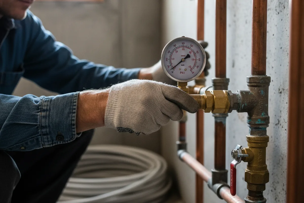 Pressure testing a repaired line during Water Line Repair in Ariel